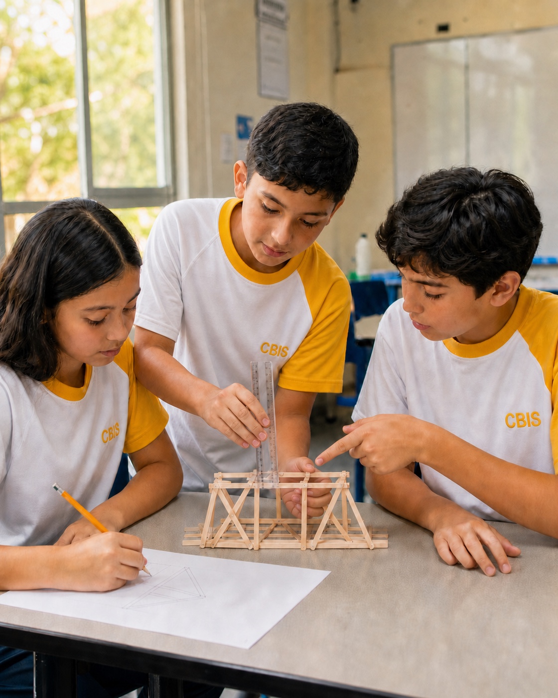 Tres estudiantes CBIS colaboran en la construcción de un puente