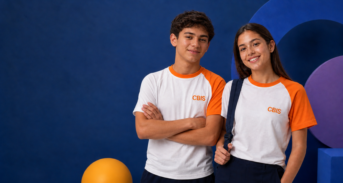 Dos estudiantes CBIS con el uniforme oficial de tercer ciclo